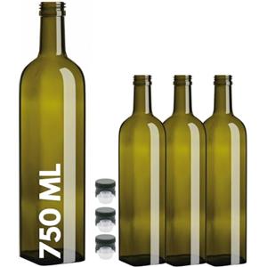 acquaverde | 3 Bottiglie Marasca in Vetro Scuro Uvag, Bottiglia per Olio e Liquori da 750 ml con Tappo Dosatore