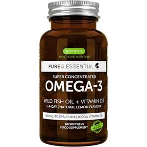 Igennus Healthcare Nutrition Pure & Essential Olio di Pesce Omega-3 e Vitamina D3 1000ui, 440 mg EPA e 220 mg DHA per capsula softgel, 1 al giorno, 60 capsule softgel