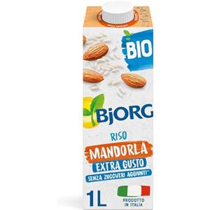 BJORG Bevanda Riso e Mandorla, Bevanda Vegetale Biologica, 100% Ingredienti di Origine Vegetale, Senza Zuccheri Aggiunti, Senza Glutine, Gusto Goloso, Prodotto in Italia, 1L