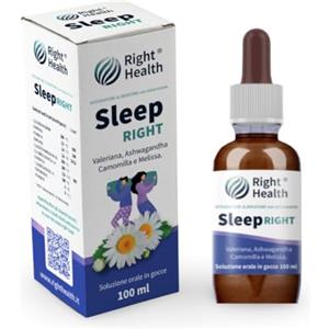 Right Health SLEEP RIGHT: Valeriana, Ashwagandha, Camomilla e Melissa 100 ml gocce. Integratore per sonno, stress e ansia. Rilassamento naturale senza Glutine, Lattosio e Alcool.