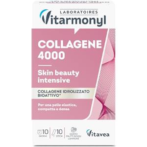 Vitarmonyl Collagene 4000 - Benessere e Bellezza della Pelle - Pelle Elastica, Compatta e Rimpolpata - Collagene Marino Idrolizzato - 10 Stick Gusto Frutti Rossi e Lampone - Vitarmonyl