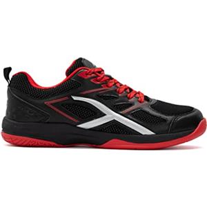HUNDRED Xoom Scarpe da Badminton Professionali Antitraccia da Uomo | Materiale: ecopelle | Adatto per tennis indoor, squash, ping pong, basket e paddle (nero/rosso, taglia: EU 45, UK 11, US 12)