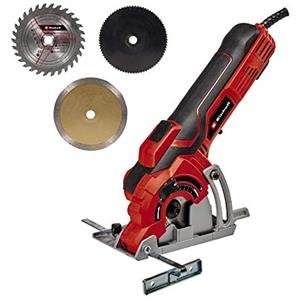 Einhell TC-CS 89 Kit Mini Sega circolare manuale (tensione 230 V, 600 W, giri al min. 6000, lama Ø89 x Ø10, taglio max 27 mm, incl. Lama legno 20 denti , lama legno 60 denti, lama diamantata)