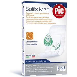 PIC Soffix Med Cerotto Post-Operatorio 15x8 cm con Antibatterico - 5 Pezzi, Traspirante e Assorbente