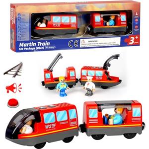 Corpower Locomotiva ad Azione a Batteria (Connessione Magnetica), Trenino Elettrico per Bambini Trenino Giocattolo, Potente Set di Proiettili per Motore per Thomas, Brio, Chuggington, Età 3+ Anni, Rosso