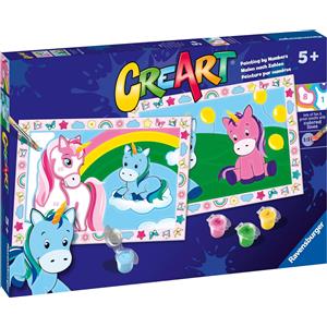 Ravensburger CreArt Serie Junior - Kit di Pittura per Bambini dai 5 Anni, Dipingere con i Numeri, Include Cartelle, Colori e Pennello, Temi Mostriciattoli e Unicorni
