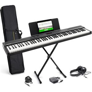 Alesis Tastiera musicale 88 tasti con 480 suoni, altoparlanti, USB MIDI, custodia da trasporto, cuffie, pedale e lezioni per principianti