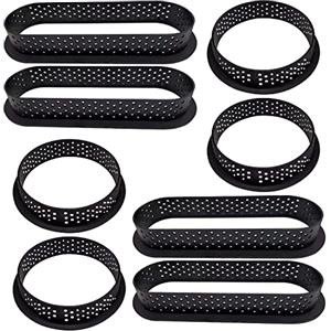DINGFENG 8 Pezzi Coppapasta, Accessori Torta Crostata，Stampi Crostatine Monoporzione，Stampi Per Dolci, Anello Crostata Forato，Accessorio Da Forno Perforato In Silicone Rotondo Riutilizzabile