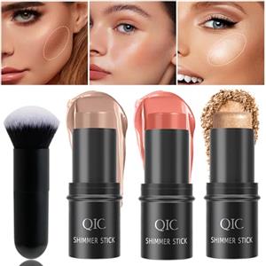 DENESTUP Kit Di Trucco in Stick per Contorno 3 Pezzi, Sfumature Con Crema Bronzer Contour, Highlighter E Blush Stick, Facile Scolpire Le Guance Effetto Opaco E Luminoso per Il Trucco Del Viso