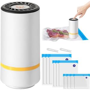 RUNQIN OUTDOOR Mini Macchina Sottovuoto Alimentare Automatica con 10 Sacchetti Sottovuoto Riutilizzabili, Pompa Sigillatrice Vuoto Portatile Ricarica USB per Cottura Sottovuotos, Conservazione Degli Alimenti