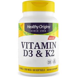 Healthy Origins, Vitamin D3 & K2 Depot (2,000IU & 200mcg) Dose di 2 Giorni, 60 Capsule morbide, Testato in Laboratorio, Senza Soia, Senza Glutine, non OGM