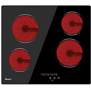 GIONIEN Piano di Cottura Elettrico 6000W,Piano Cottura,Piani Cottura Vetroceramica Incasso,4 fuochi,60 cm,Timer,Tocco Controlli,Nero,GCE460TC