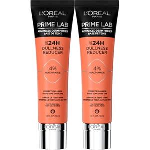L'Oreal Paris L'Oréal Paris Prime Lab Dullness Reducer Primer Viso Fissante Opacizzante 24H Base Trucco per Pelli Scure o Abbronzate Formula con 4% di Niacinamide Texture Cremosa Illuminante - 2 Flaconi da 30ml