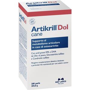 N.B.F. LANES Artikrill Dol Cane - Mangime Complementare Dietetico con Omega-3 e Vitamina E per il Supporto Articolare - Confezione da 200 Perle