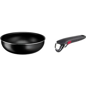Lagostina Ingenio Essential Plus Wok Ø 28 cm, Pentola Wok Antiaderente in Alluminio per Gas e Forno & Ingenio Induction Manico Rimovibile Resistente fino a 10 kg, Fissaggio Sicuro a 3 Punti