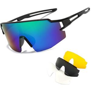 TaimeiMao Occhiali da Sole Sportivi Polarizzati,TR90 Occhiali da Sole Ciclismo Con 3 Lenti,Protezione UV400 Occhiali Polarizzati Sole Sportivi,Occhiali MTB Bici da Uomo Donna,per All'aperto,Ciclismo,Corsa