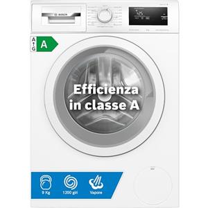 Bosch WAN24009II Serie 4 Lavatrice a carica frontale, 9 kg, 1200 giri, Classe energetica A, motore inverter con 10 anni di garanzia, riduce le pieghe e facilita la stiratura, Bianco, 60 Cm