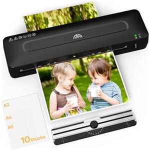 Crenova Plastificatrice A3 con 40 Pouches, Plastificatrice A3 A4 A5 A6, Laminatrice a Caldo e a Freddo, Sistema a 2 Rulli, con Taglierino e Arrotondatore Angoli, Nero