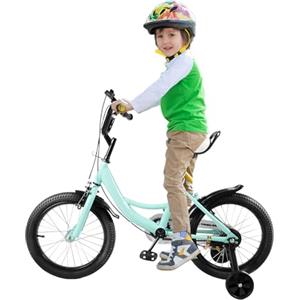 Loobiiny Bici Bambino 16 Pollici Mountain Bike Bike All Terreno per Bambini Bicicletta con Ruota Extra 7 Velocità Bicicletta Bicicletta Mountain Bike Doppio Freno A Disco Biciclette Acciaio