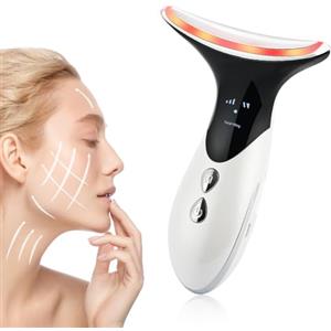 LIARTY Elettrico Massaggiatore Viso Collo con Terapia LED, Massaggiatori Viso Micro-Vibrazione con Calore, Per Viso e Collo Antirughe, Ringiovanimento, Sollevamento e serraggio（4 Modalità）