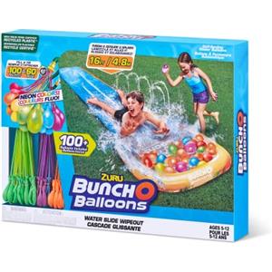 Zuru Scivolo Acquatico Bunch O Balloons Neon Splash Wipeout (Singola corsia) e 3x Grappoli Bunch O Balloons Neon Splash (100+ palloncini d'acqua autosigillanti)