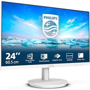 Philips Monitor 241V8AW Full HD da 24 pollici, altoparlante integrato, senza sfarfallio (1920 x 1080, 100 Hz, VGA, HDMI) bianco