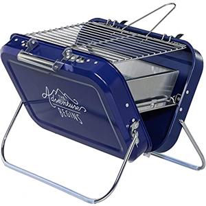 Gentlemen's Hardware Barbecue portatile, leggero, stile valigia, in acciaio inox, colore: blu navy/blu, 32 x 31,5 x 40 cm, GEN253, griglia e vassoio carbone inclusi.