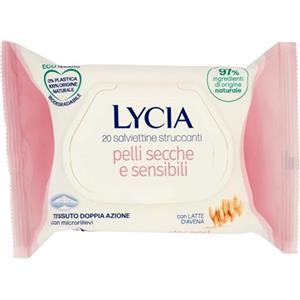 Lycia - Salviette Struccanti per Pelli Secche e Sensibili, Salviette Struccanti per Viso e Occhi, con Latte D'Avena, in tessuto 100% naturale, 20 pezzi