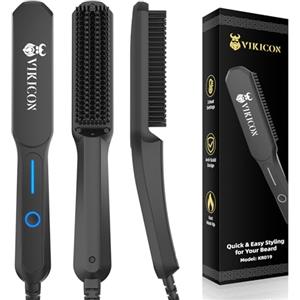 VIKICON Piastra per Capelli e Barba Uomo, Spazzola Lisciante Elettrica | Ioni Negativi per Capelli, 3 Temperature Regolabili, Portatile, Antiscottatura, Riscaldamento Rapido, Styling Professionale