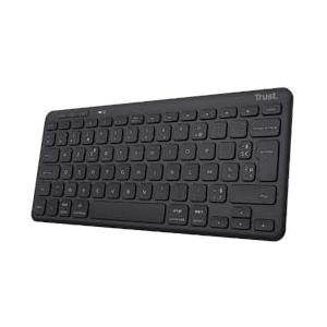 Trust Lyra Tastiera Senza Fili Bluetooth, AZERTY Francese, 85% Plastica Riciclata, Mini Tastiera Ricaricabile Multidispositivo per PC, Laptop, Mac, Tablet, iPad, Android, iOS - Nero