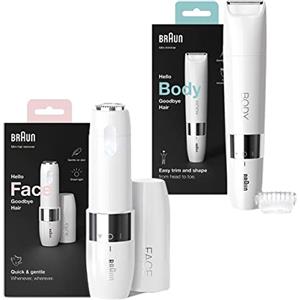 Braun Face Spa, Depilatore Donna Epilatore Viso e Corpo con Rifinitore, Ideale per la zona Bikini, Idea Regalo, BS1000 Bianco & Face Rasoio Viso Donna Elettrico Tocco Finale Per Baffetti