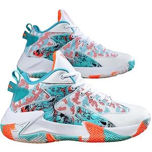 CLSSLVVBN Scarpe da basket da uomo Sneakers traspiranti Allenamento Atletico Antiscivolo Coppia Sport professionale Corsa, Bianco Arancio, quarantuno