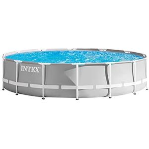 Intex 26720NP - Piscina Fuori Terra Prisma Frame Rotonda, Pompa Filtro 3785 L/h, Scaletta, Telo Base e Copertura, 12706 L, Acciaio e PVC, Grigio, 427x107 cm