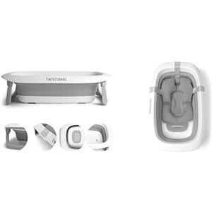 Twistshake Vaschetta Bagnetto Antiscivolo Portatile per Neonato Bambini, Pieghevole Vasca da Bagno 30L & Cuscino per Bagnetto Antiscivolo per Neonati | Cuscini Doccia per Neonati, Grigio Chiaro