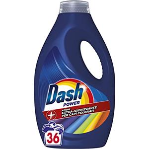 Dash Power Detersivo Liquido Lavatrice, 36 Lavaggi, Azione Extra-Igienizzante Per Capi Colorati, Efficace Anche A Freddo E In Cicli Brevi