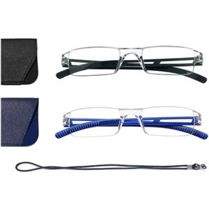 Hubeye 2 Paia Occhiali da lettura Ultraleggeri Montatura Trasparente Anti luce blu con Custodia in Pelle per Uomo e Donna 1.25