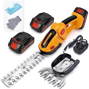 LUXBIRD Tagliasiepi 21V Tagliasiepi per erba, 2-in-1 tagliasiepi elettrico senza fili, Tagliaerba manuale IP67 impermeabile, con 2 lame intercambiabili e 2 batterie ricaricabili Giallo