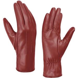 Harssidanzar Guanti invernali da donna in pelle Fodera in caldo cashmere Touch screen Finitura vintage GL017EU,Rosso,taglia XL