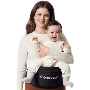 momcozy Marsupio per Bambini Momcozy - Cintura Regolabile con Protettore Ventrale 3D Originale, Marsupio Ergonomico con Varie Tasche per Neonati e Bambini fino a 45lbs (Nero, Medio)