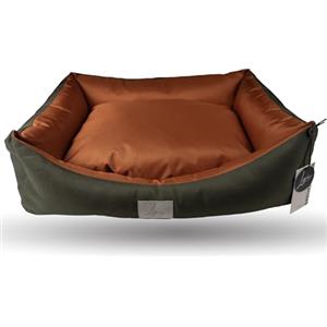 Ligo Oliver - Cuccia per cani di grande taglia idrorepellente sfoderabile resistente ai graffi. Cuscino materasso per cani in nylon. REALIZZATA A MANO IN ITALIA (S:60x50 cm, VERDE OLIVA/RUGGINE)
