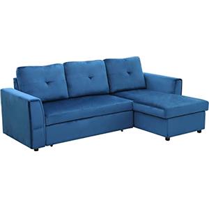 HOMCOM Divano Letto Angolare 3 Posti con Rivestimento Effetto Velluto, Chaise Longue con Contenitore, 232x141x85cm, Blu