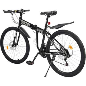 UESUENYENS Mountain bike da 26 pollici, freni a disco meccanici anteriori e posteriori, cambio a 21 marce, sospensioni complete, MTB pieghevole per ragazzi, ragazze, donne e uomini (nero rosso)