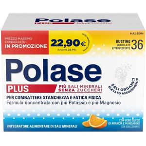 Polase Plus - Integratore Alimentare Effervescente Gusto Arancia e Mandarino, 36 Bustine con Magnesio e Potassio, Senza Zuccheri