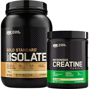 Optimum Nutrition 100% Gold Standard Isolate Proteine Whey in Polvere con BCAA Vaniglia 930g 31 Porzioni + Micronised Creatine Monohydrate per la Performance Non Aromatizzato 317g 93 Porzioni