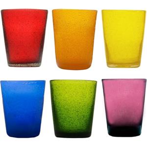 Memento Set 6 Bicchieri Acqua Colorati in Pasta di Vetro 250ml Fatti a Mano