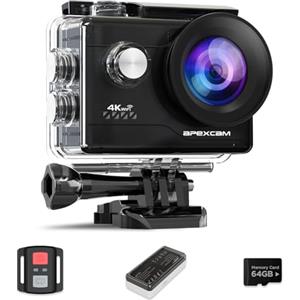 Apexcam 4K 60FPS EIS Action Cam 64MP Con Scheda di Memoria 64GB WiFi Sports Camera Ultra HD Telecamera subacquea 40M 2.4G Telecomando Time Lapse 2x1350mAh Batterie