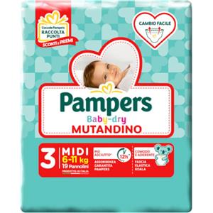Pampers Baby Dry Mutandino Taglia 3 Midi (6-11 kg) - 19 Pz, Super Assorbente e Traspirante