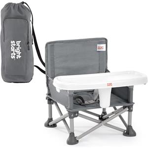 Bright Starts, Rialzo per sedia portatile Pop 'N Sit, per uso interno/esterno, sedile da pavimento con vassoio, grigio, 6 mesi-3 anni