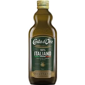 Costa d'Oro - 100% Italiano 750 ml. Olio extravergine di oliva estratto a freddo da olive 100% italiane. Bottiglia da 75 cl.