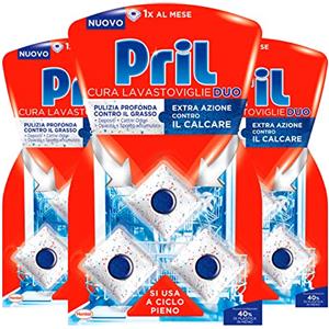 Pril Cura Lavastoviglie Duo Pastiglie per Pulizia Profonda Contro il Grasso e Anticalcare Utilizzo a Ciclo Pieno - 3 Confezione da 3 Pastiglie